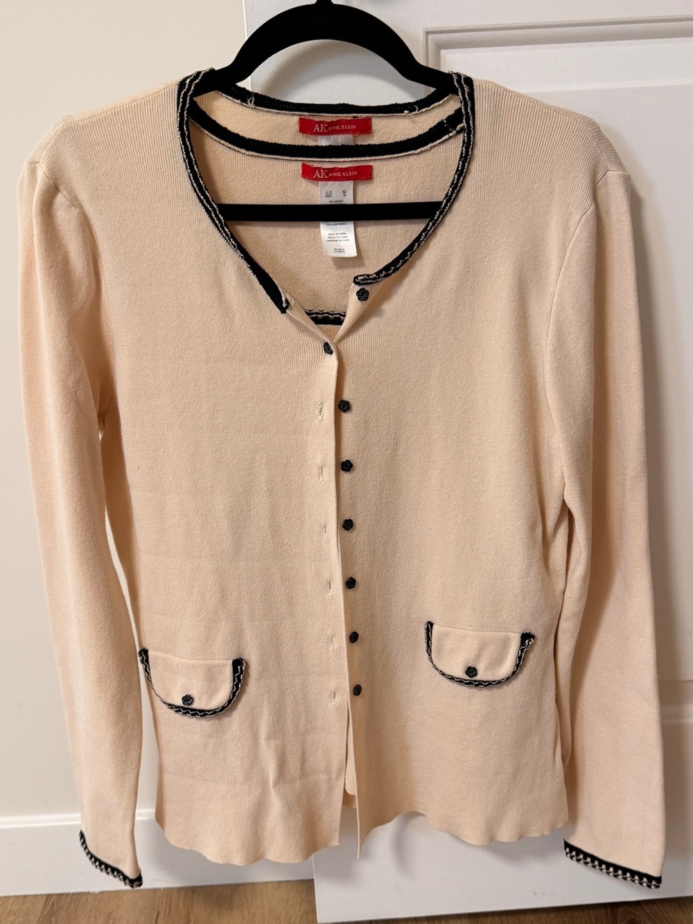 Anne Klein Cardigan Sweater and Shell Top (2 pieces) Set - Cream/Black - Size M
